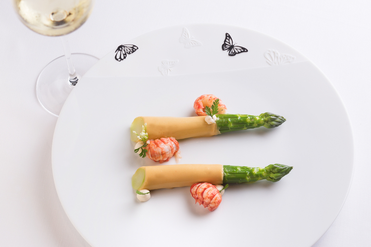 『Green Asparagus by Gerome Galis Baby Lobster Bisque Coat, Blinis』