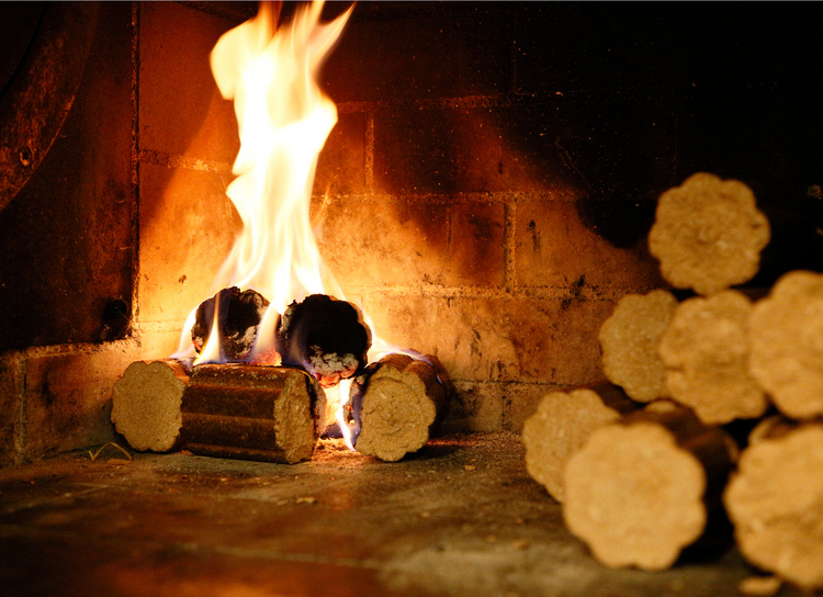 薪の炉窯。炭火と違い、表面が一気に焼けるが、火力は柔らかく中はジューシーに仕上がるという。燻製したような香りがつくのも特徴<br />
