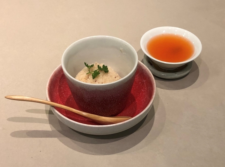 『生姜の酢漬けのシャーベット』×「天青」赤パプリカ、トマト、いちごの練酒