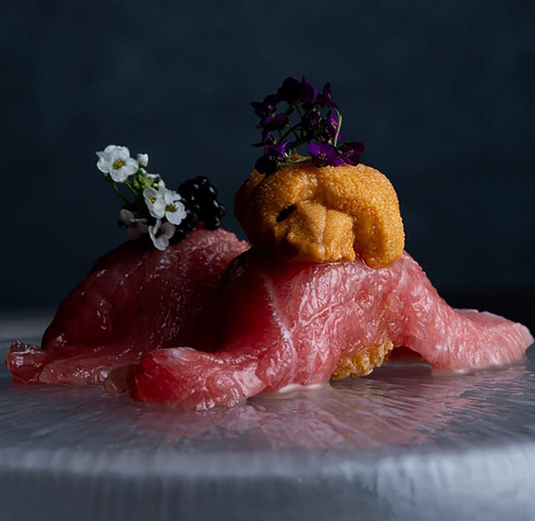 日本料理　るふの鮪、キャビア、生ウニ