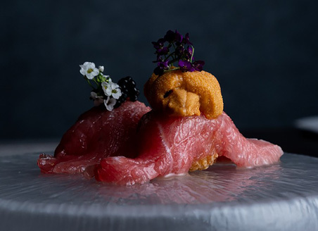 日本料理　るふの鮪、キャビア、生ウニ