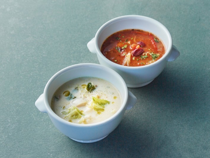 『VEGAN チリコンカン』『豆乳チャウダー』各800円