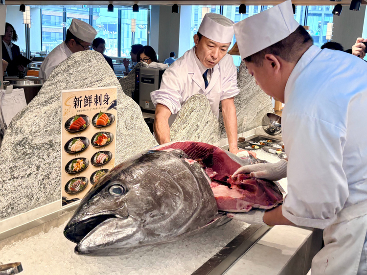 目の前で捌かれる大迫力のマグロ解体ショー